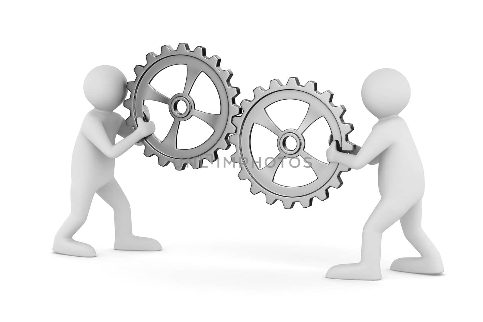 two man with gears. Isolated 3D image
