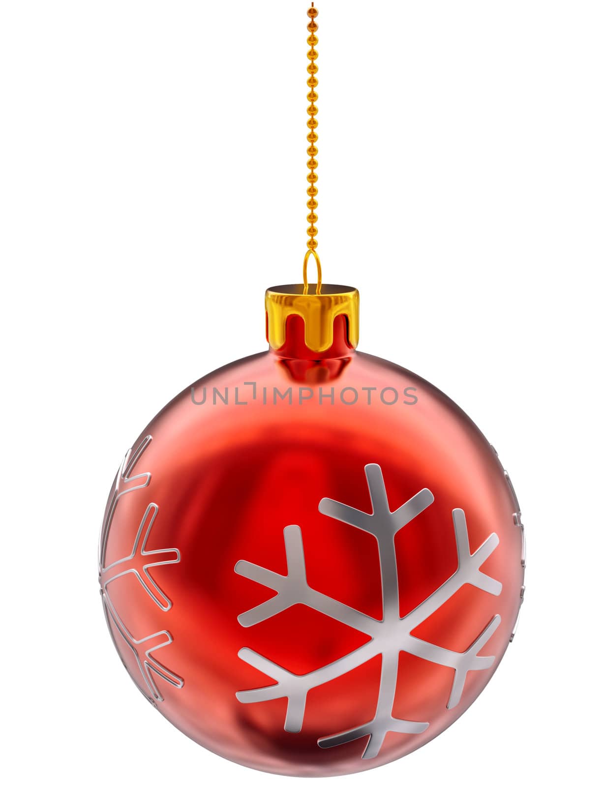 red ball bauble with decorative pattern at the shape of snowflakes for Christmas fir tree