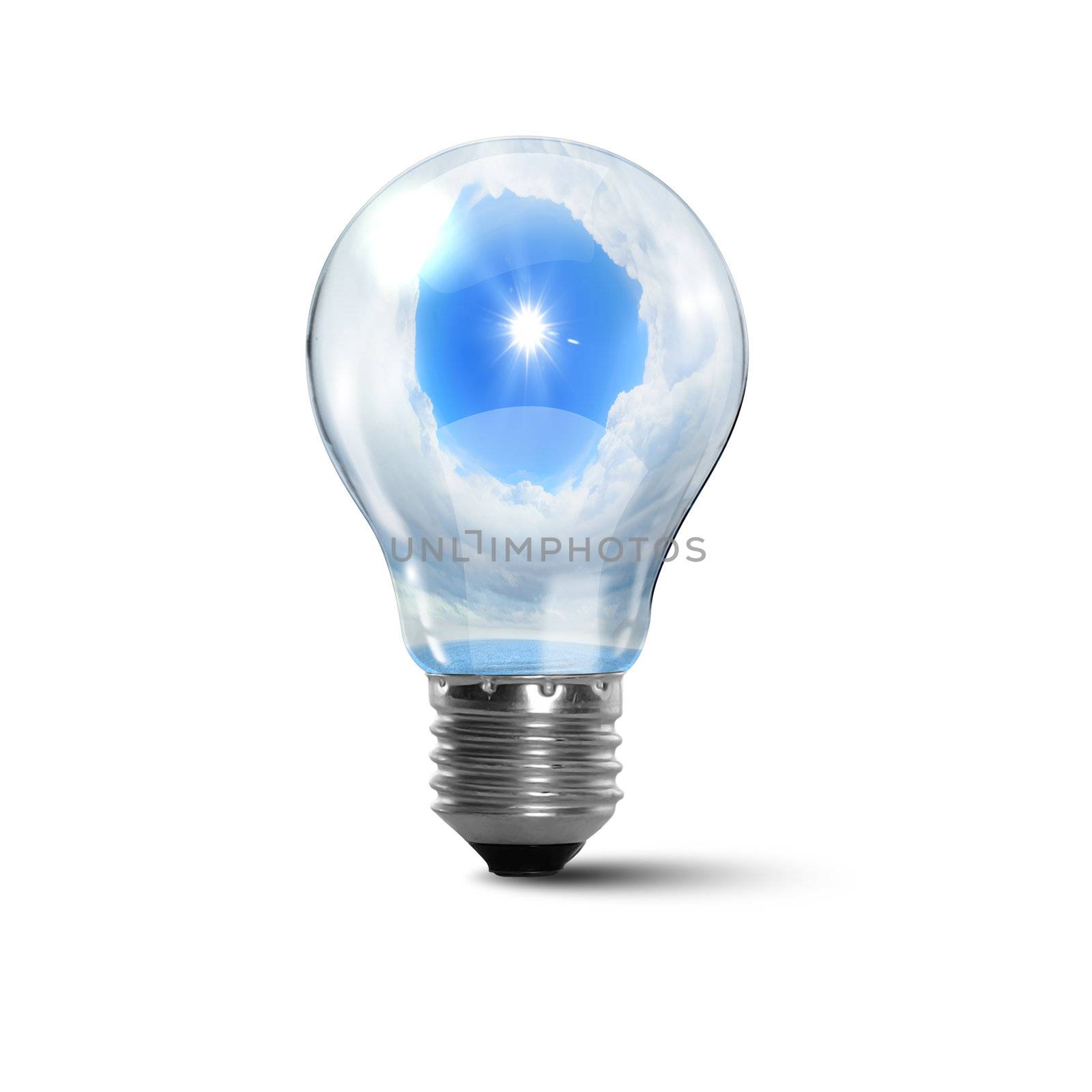 Illustration of an electric light bulb with clean and safe nature inside it Conceptual illustration