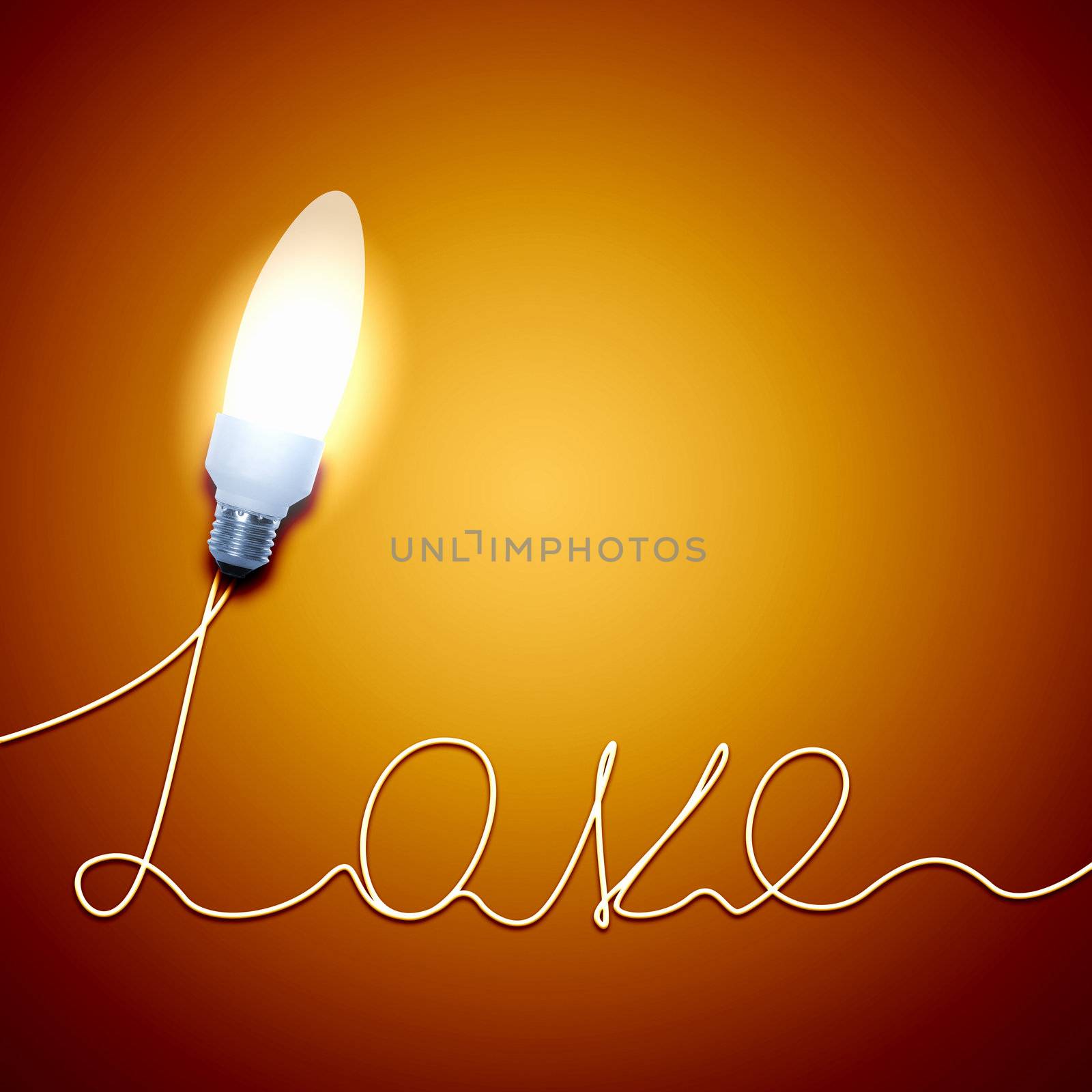 Bright burning light bulb with love concept.