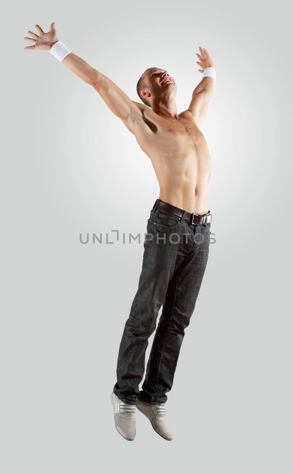 Modern style male dancer jumping and posing. Illustration