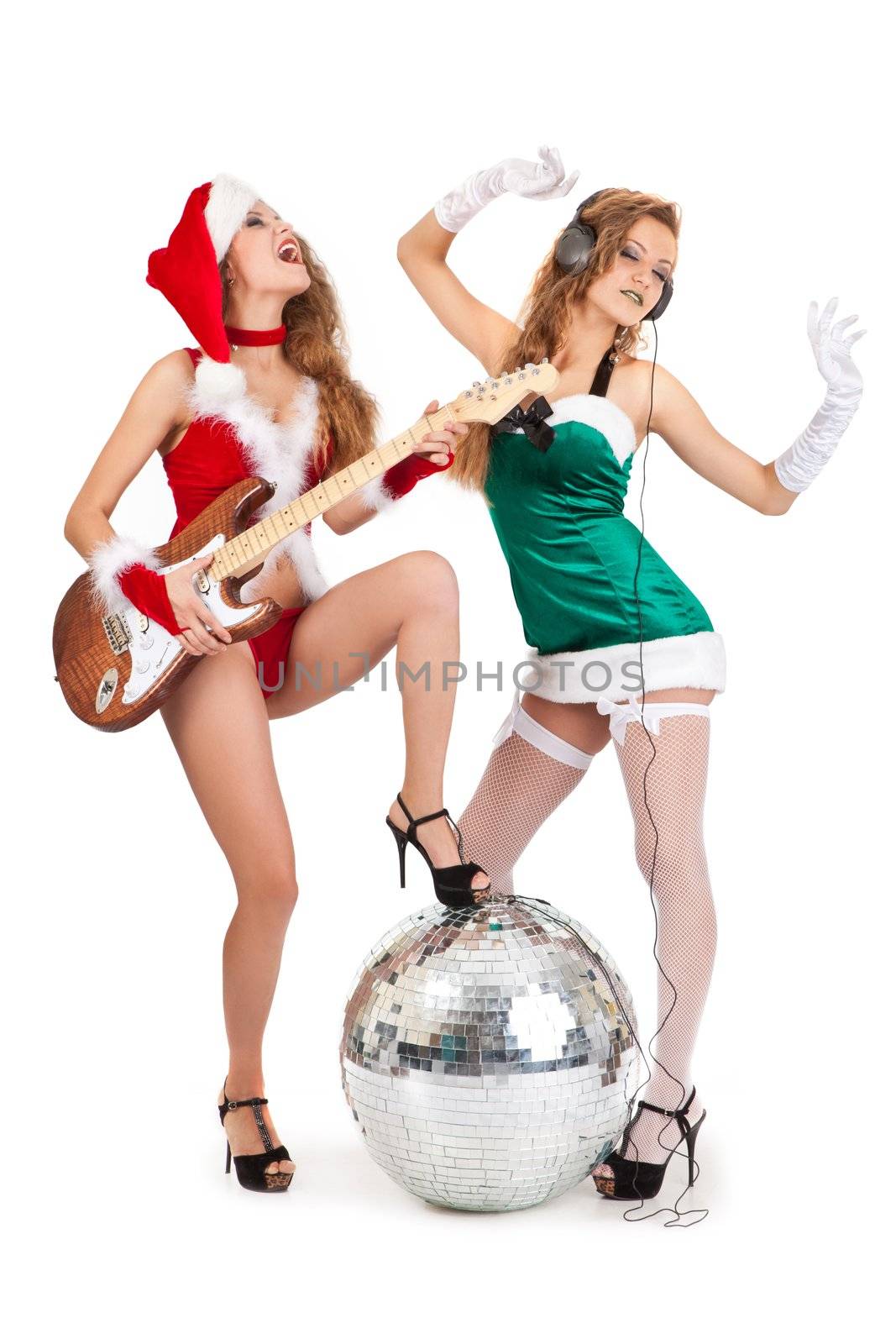 Christmas rock band with sexy girls on white by bloodua