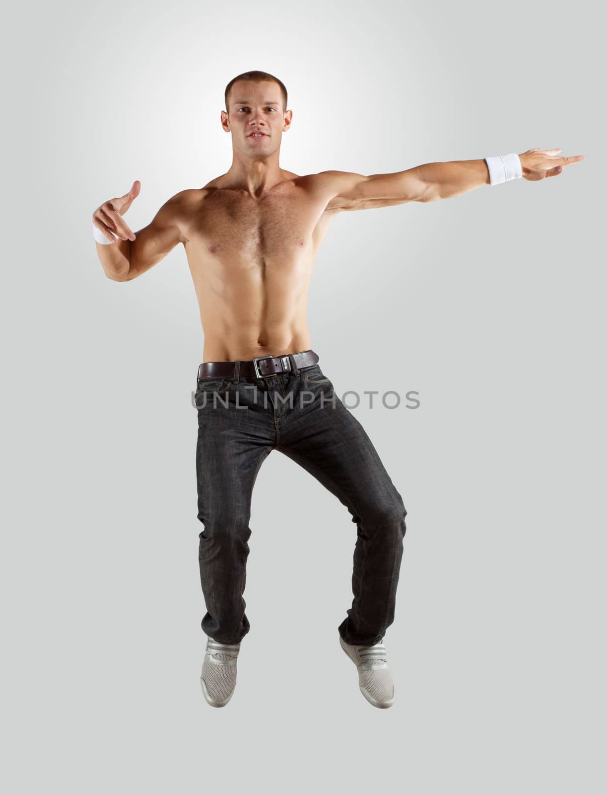 Modern style male dancer jumping and posing. Illustration