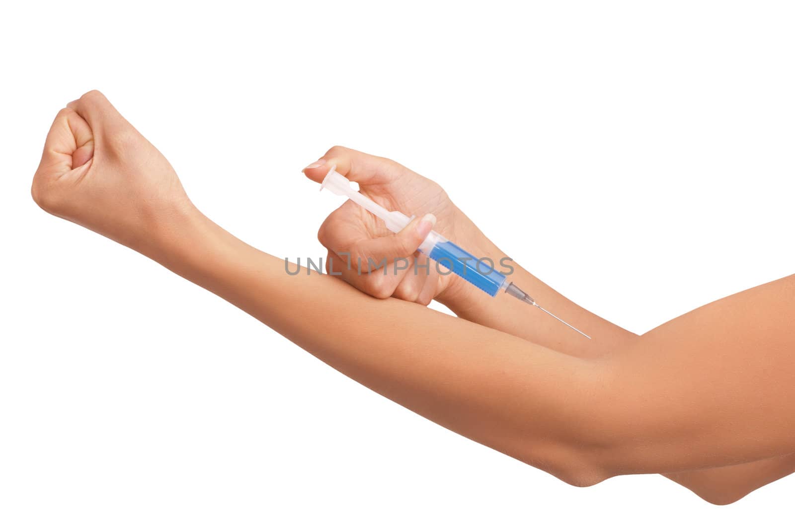 Woman use syringe with a new synthetic hard drugs for escape from reality
