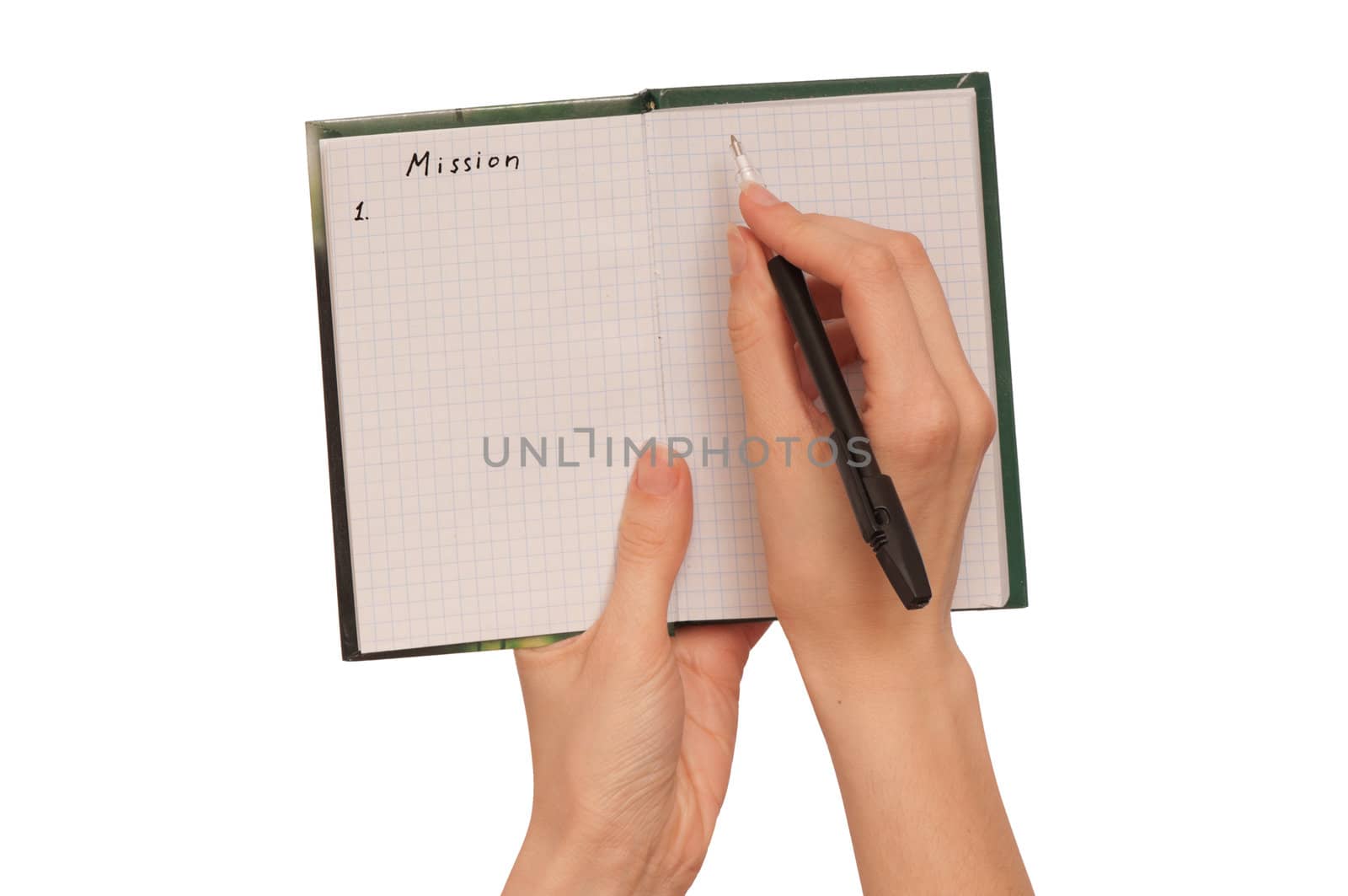 business woman writes mission for business plan