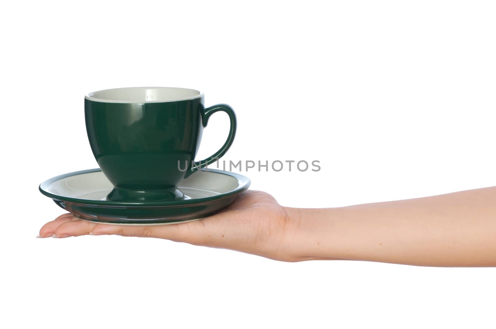 woman takes to hand the one cup of tea