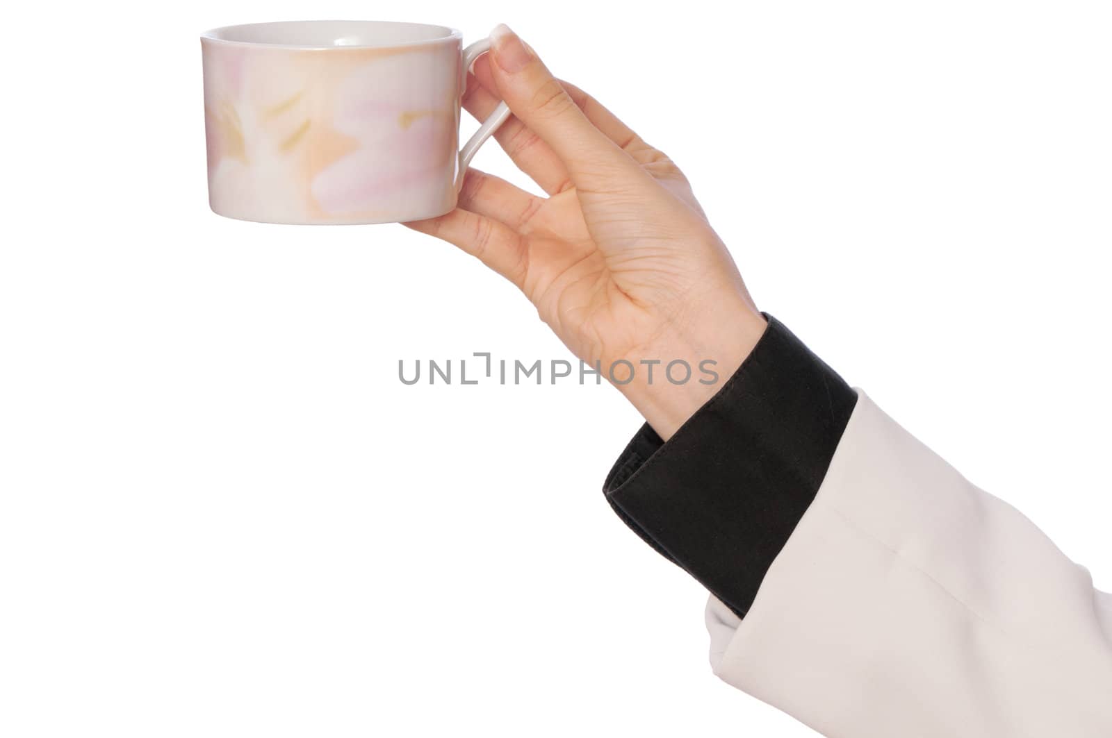 woman takes to hand the one cup of tea
