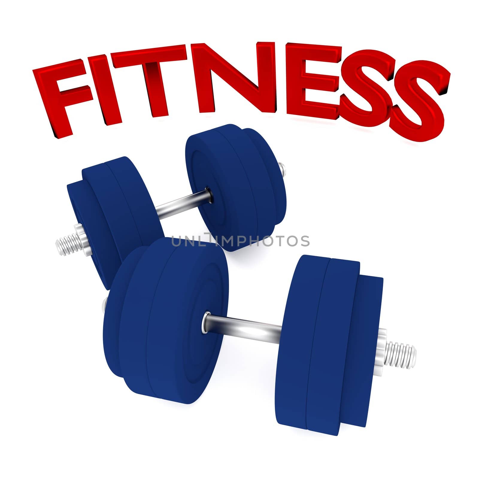 3d illustration of dumbbells with word fitness