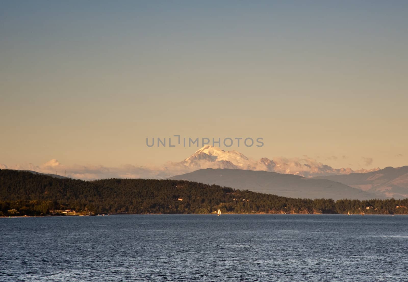 Mount Baker and Puget Sound seen from a ferry