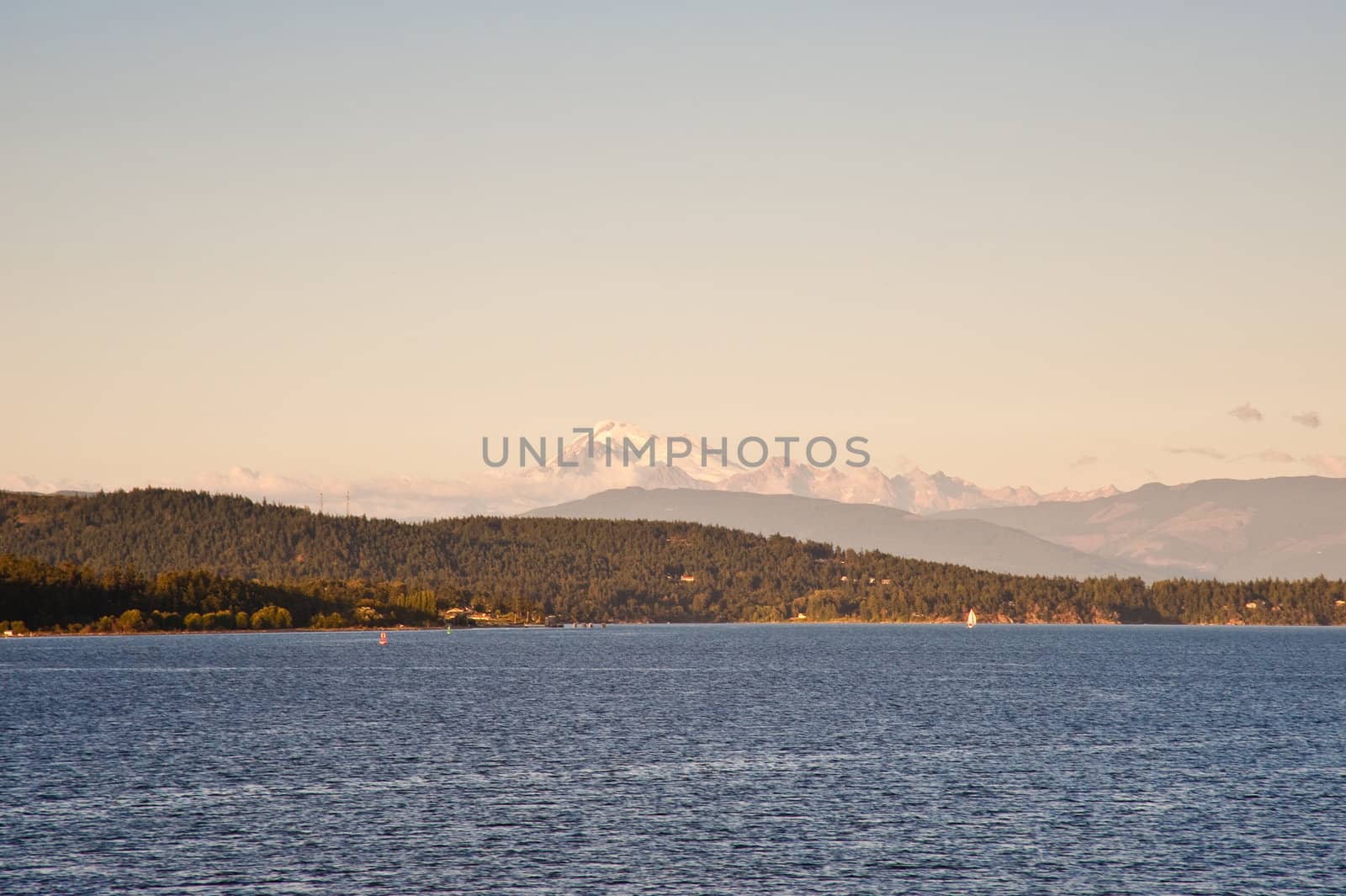 Mount Baker and Puget Sound seen from a ferry