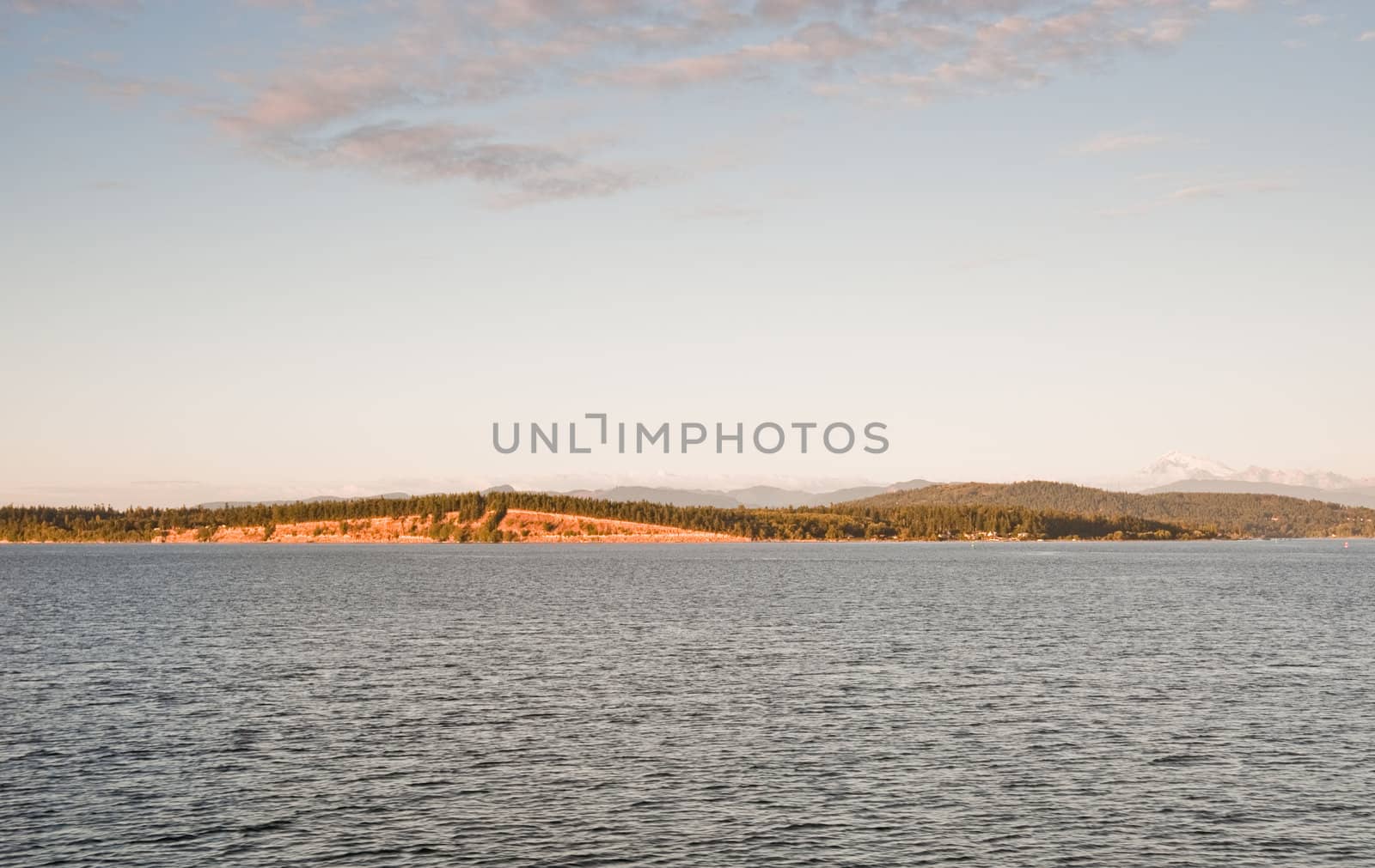 Mount Baker and Puget Sound seen from a ferry