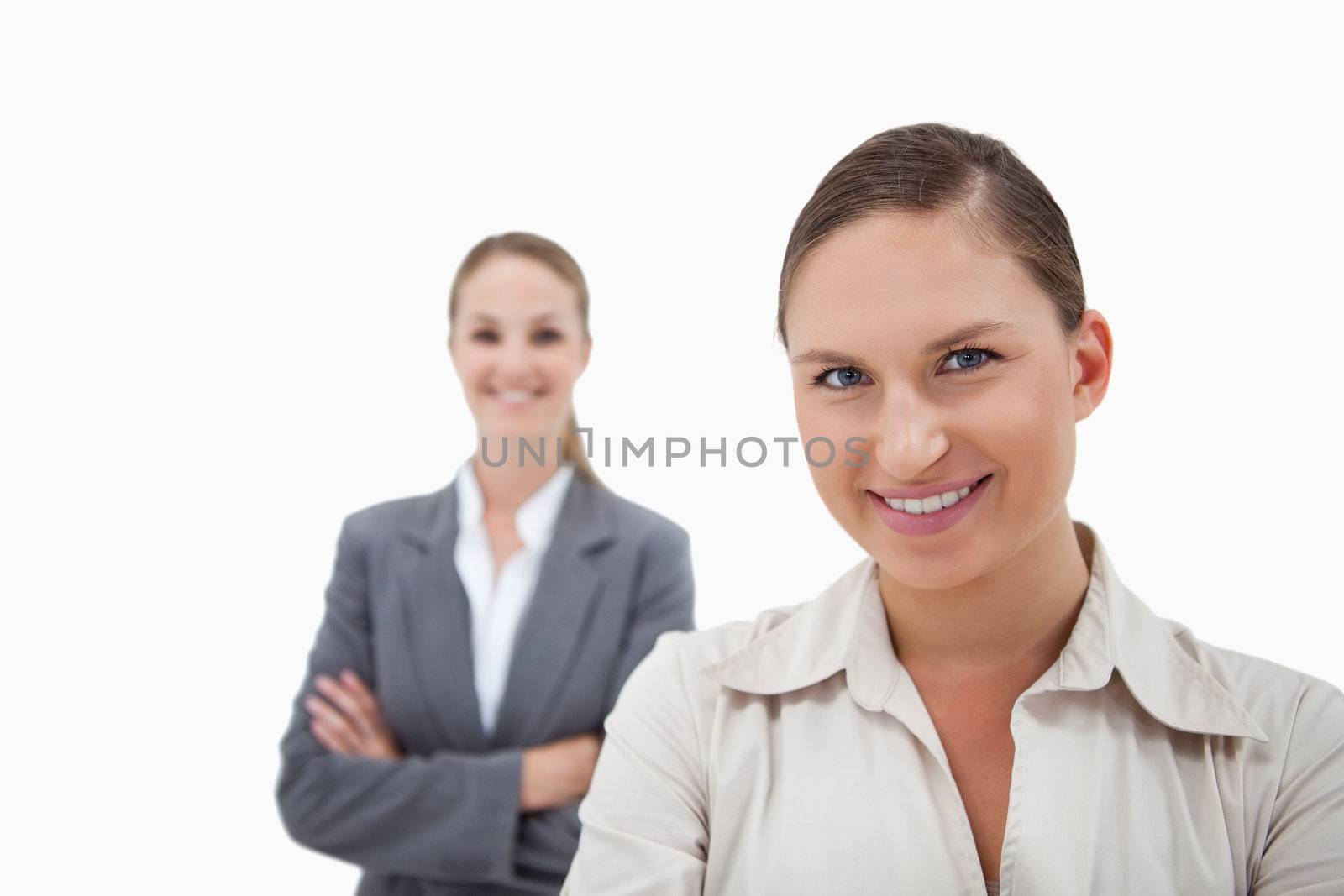 Sales persons posing against a white background