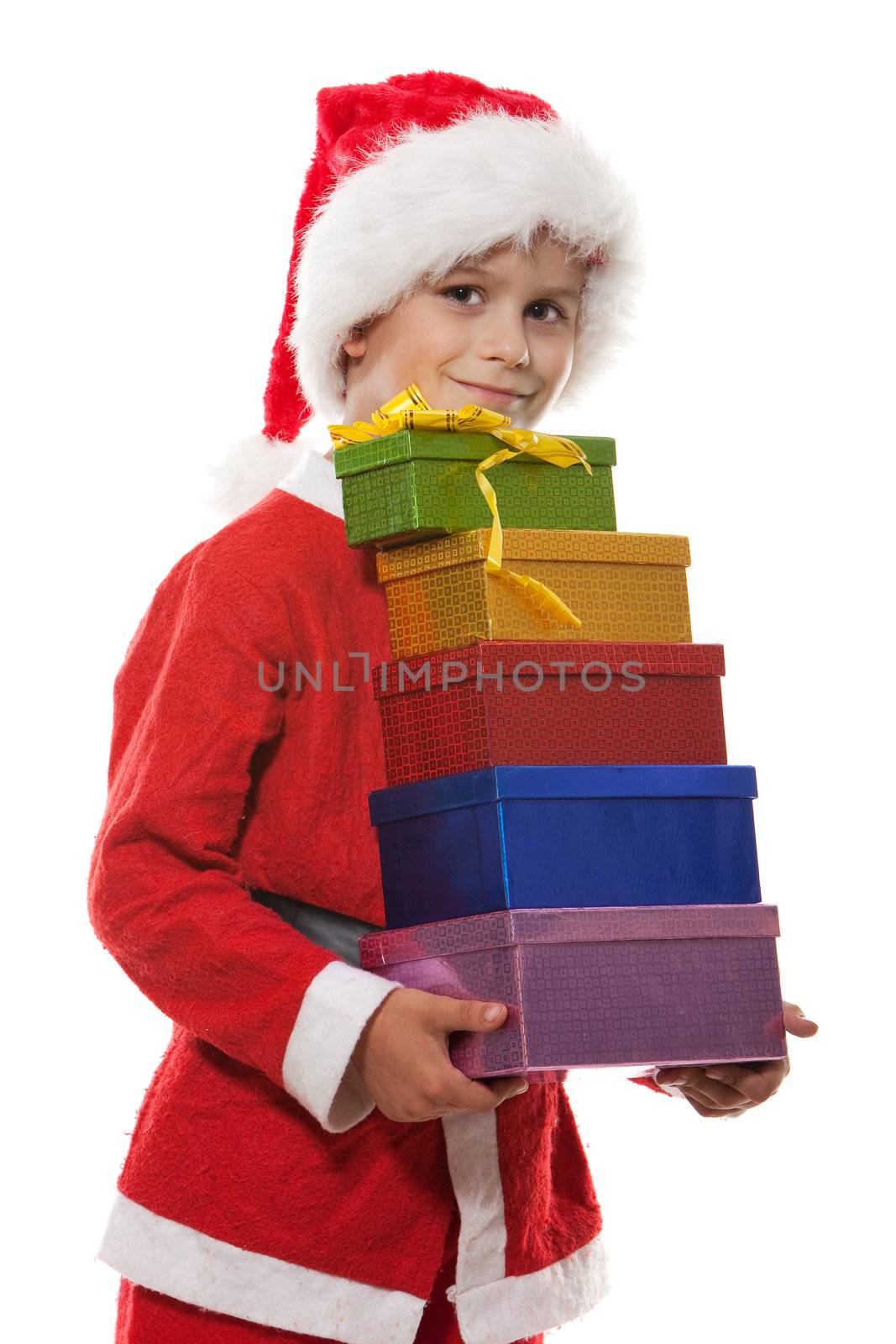 Boy holding a christmas gift by bloodua
