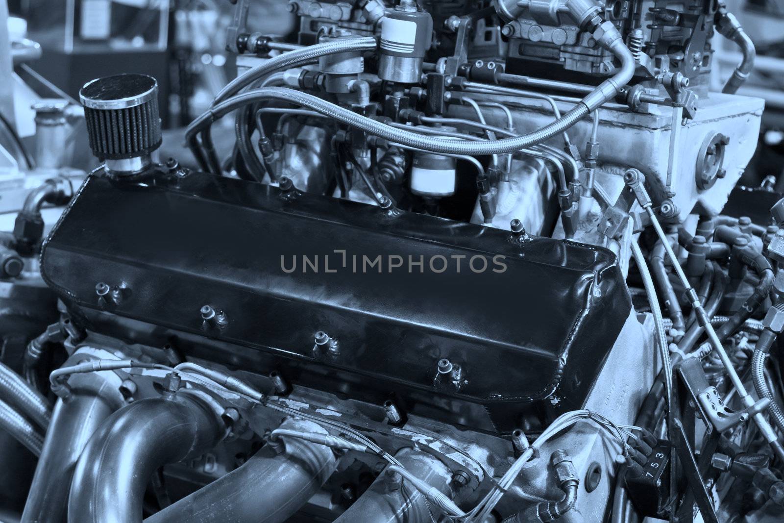 The motor engine with closeup in car