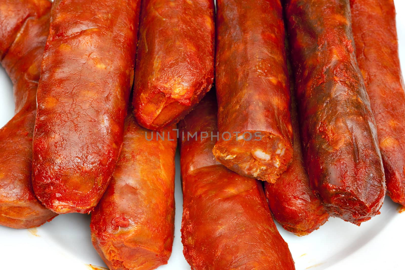 Detail of spicy sausages - various kinds
