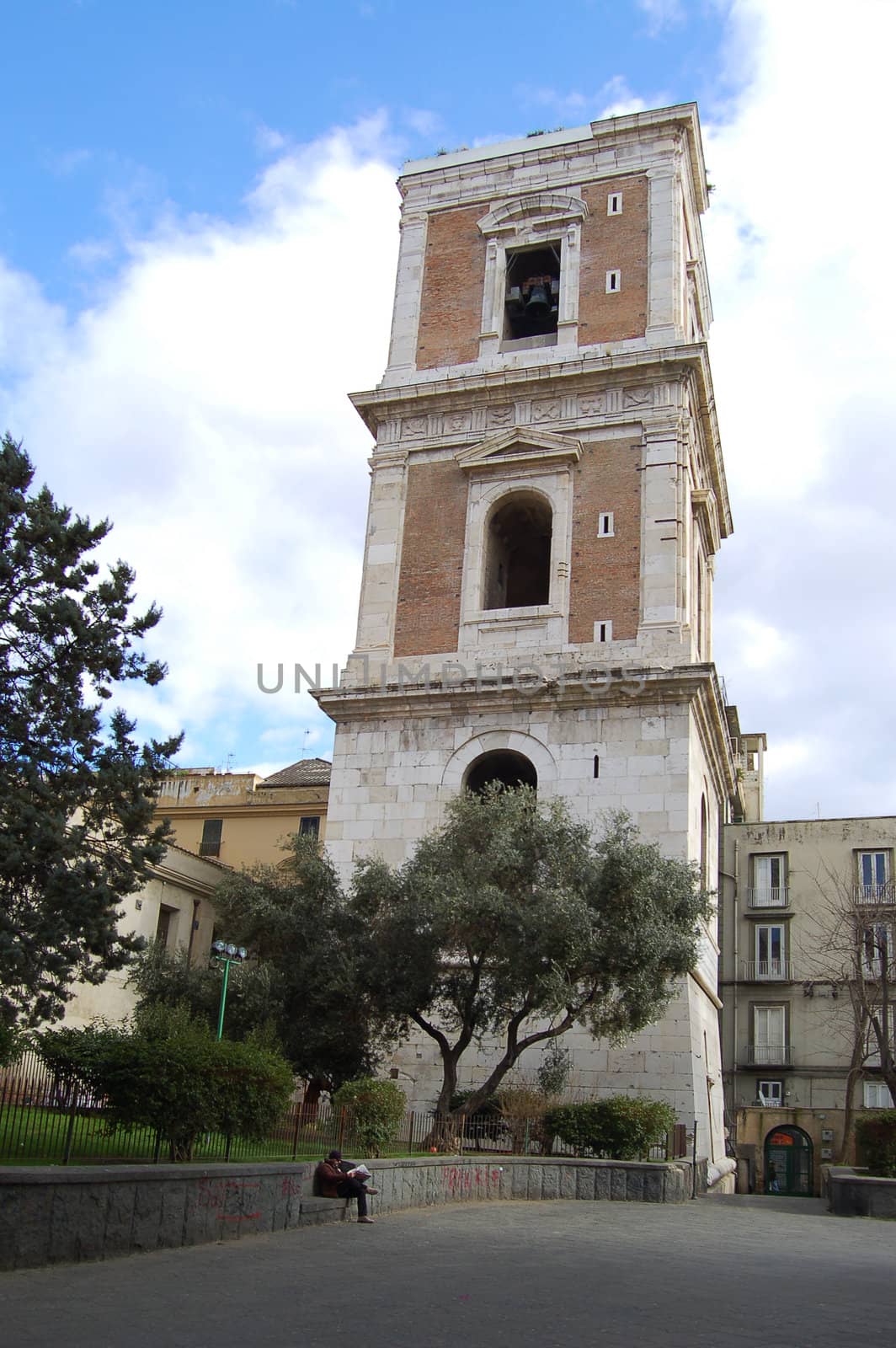 tower bell of Santa Chiara church in Naples, Italy