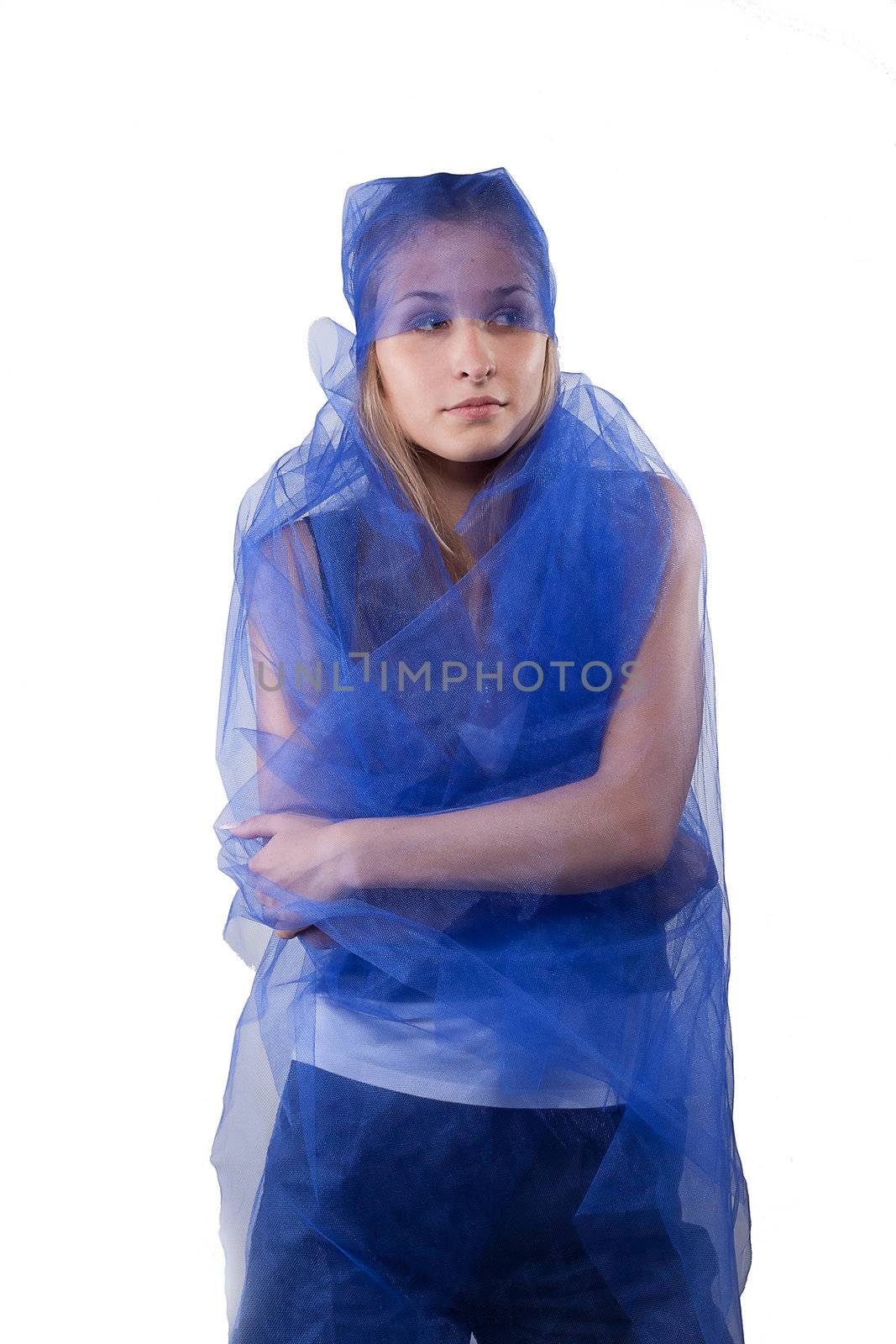 Girl wrapped in blue cloth  by victosha