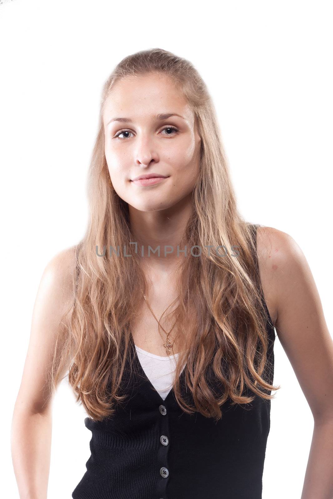 Portrait of a beautiful girl with long hair studio shooting