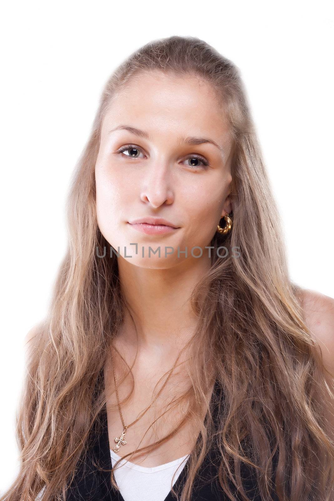 Portrait of a beautiful girl with long hair studio shooting