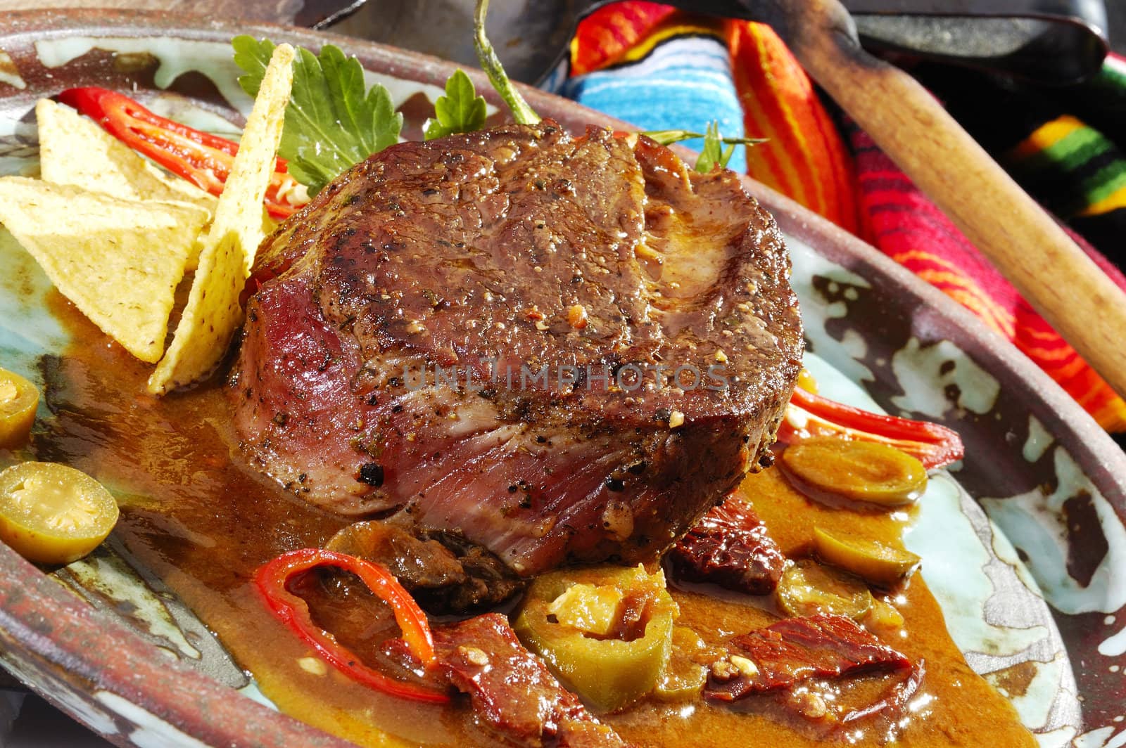 speciality of mexican and aztec cuisine beefsteak mexicana