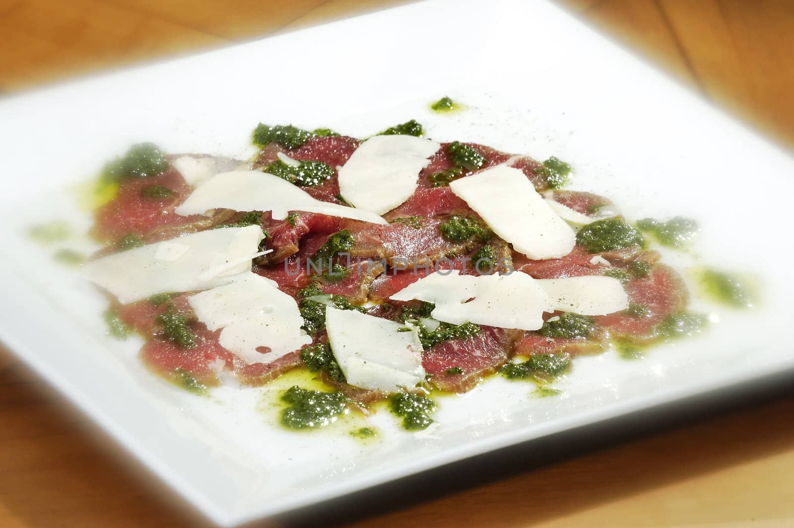 Carpacio with parmesan and pesto