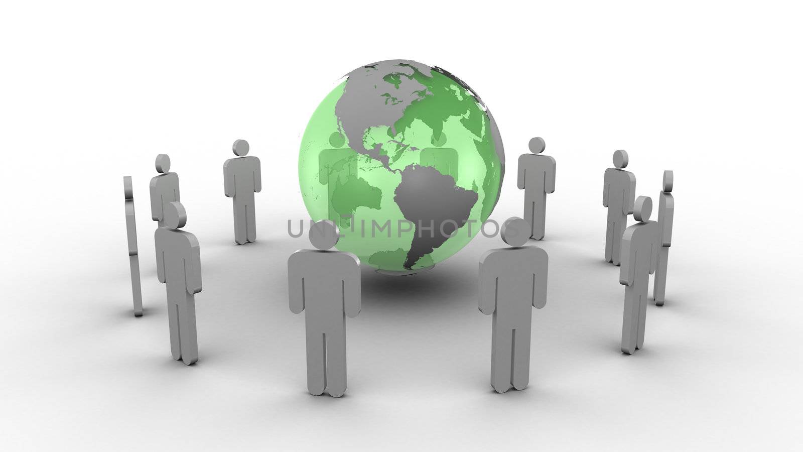 Green earth surrounded by men