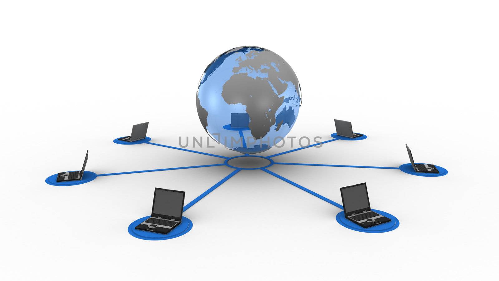 Laptops connected with blue earth