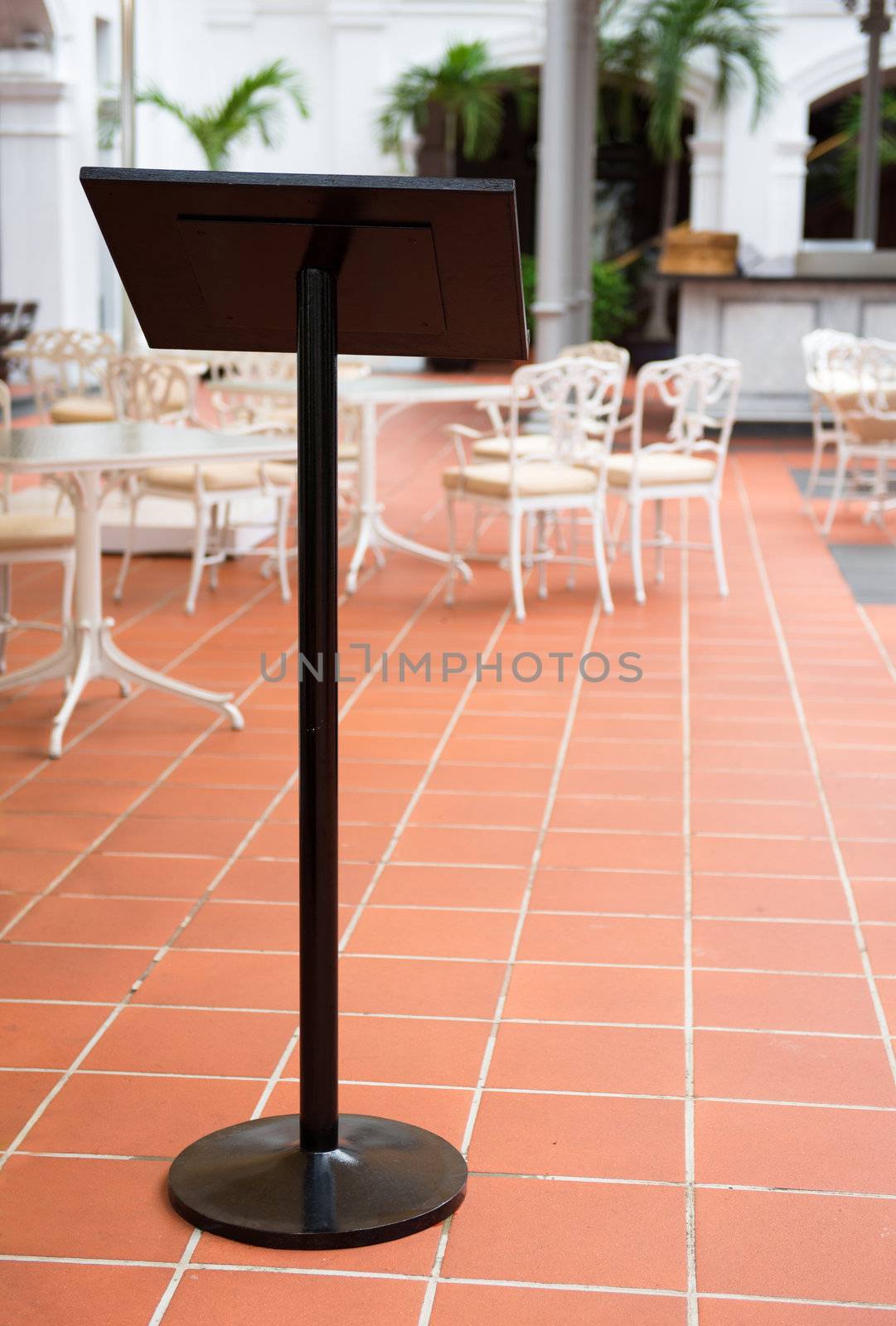 Standing manu board in outdoor cafe by iryna_rasko