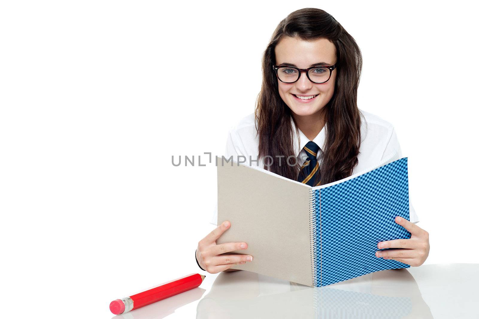 Intelligent student preparing for test, read notes