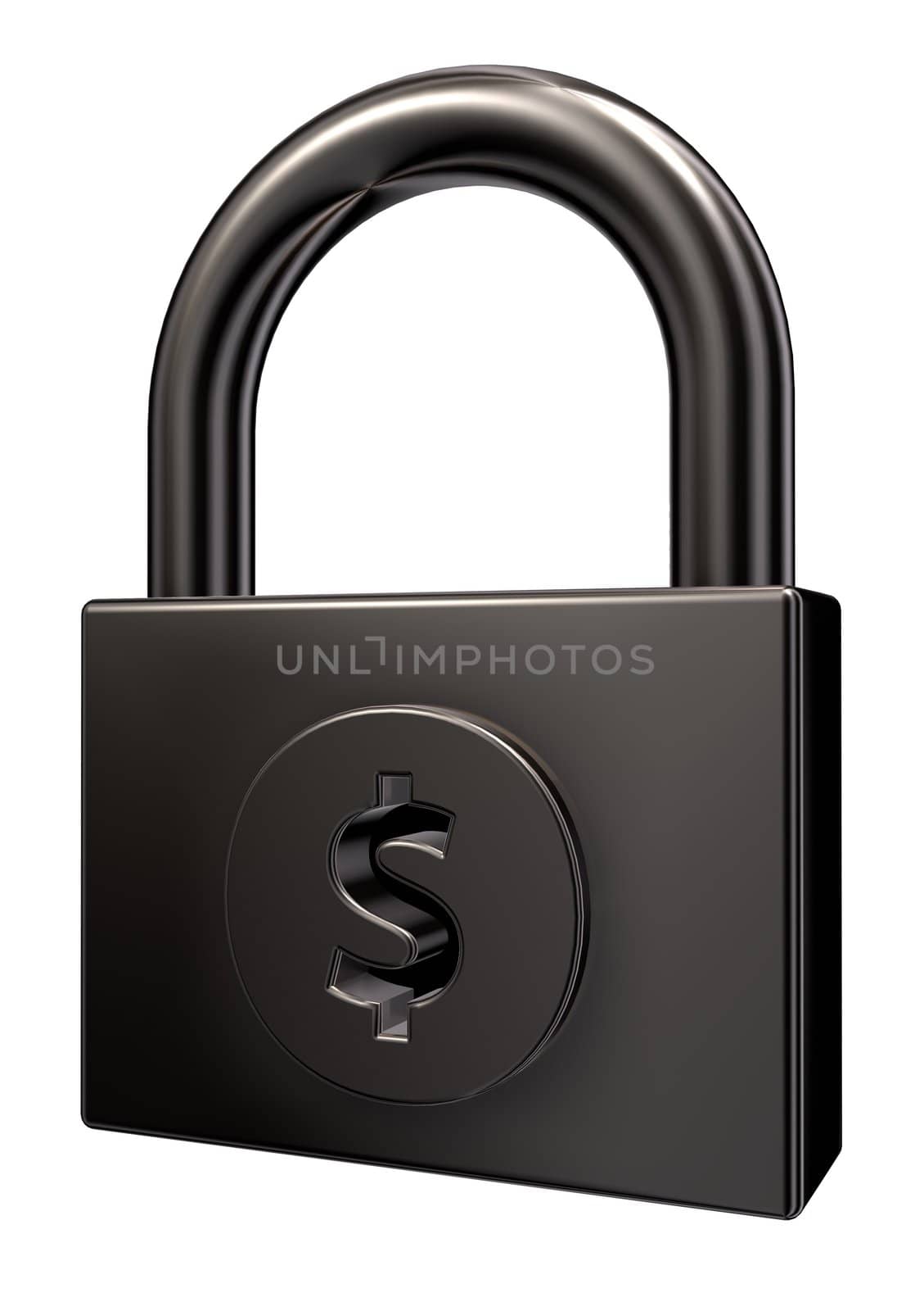 padlock with dollar symbol on white background - 3d illustration