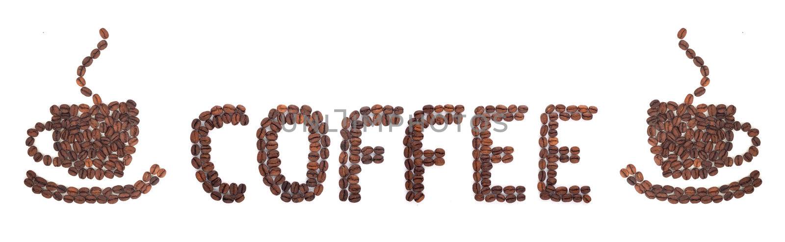 Coffee word made of beans on white background