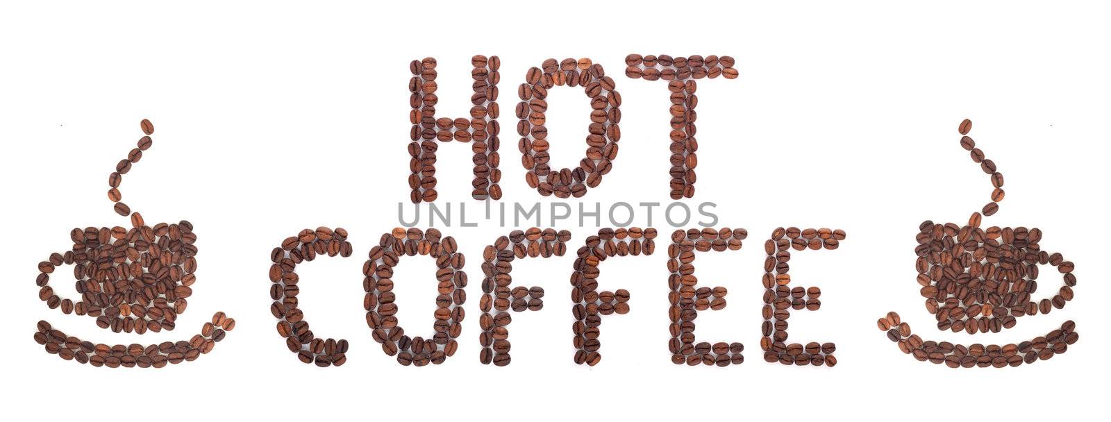 Coffee word made of beans on white background