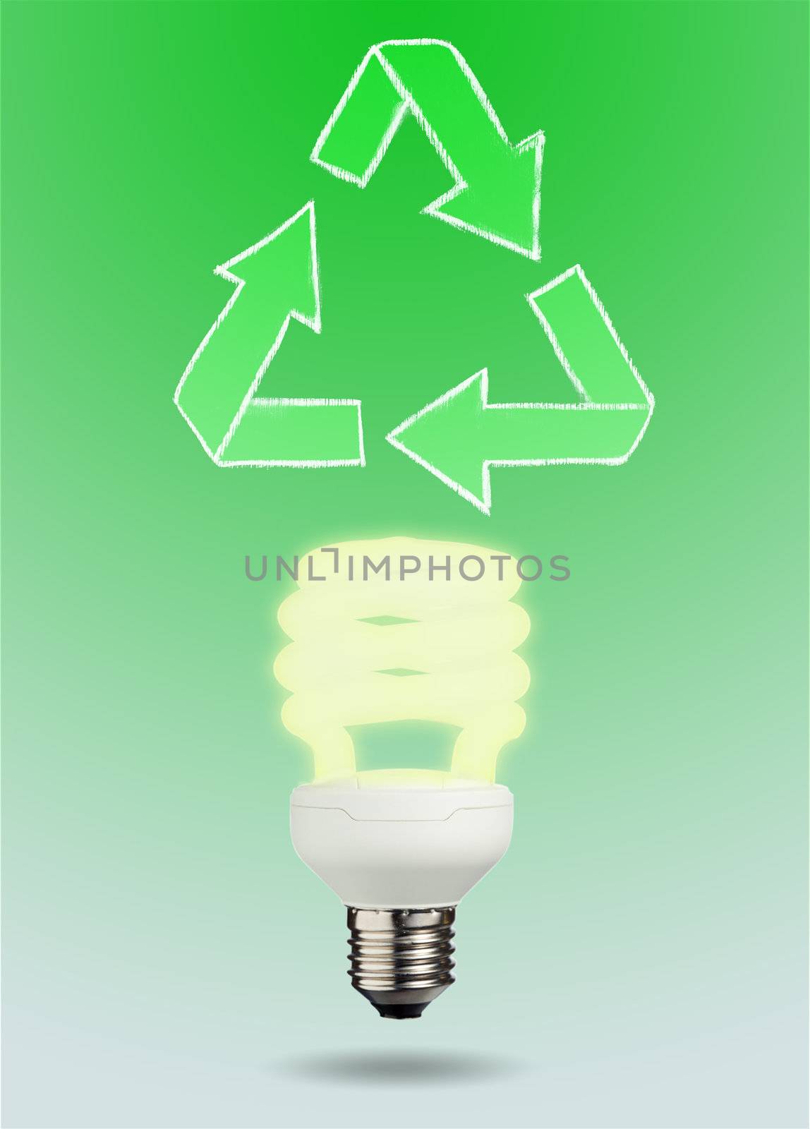 Close up of a light bulb against a green background