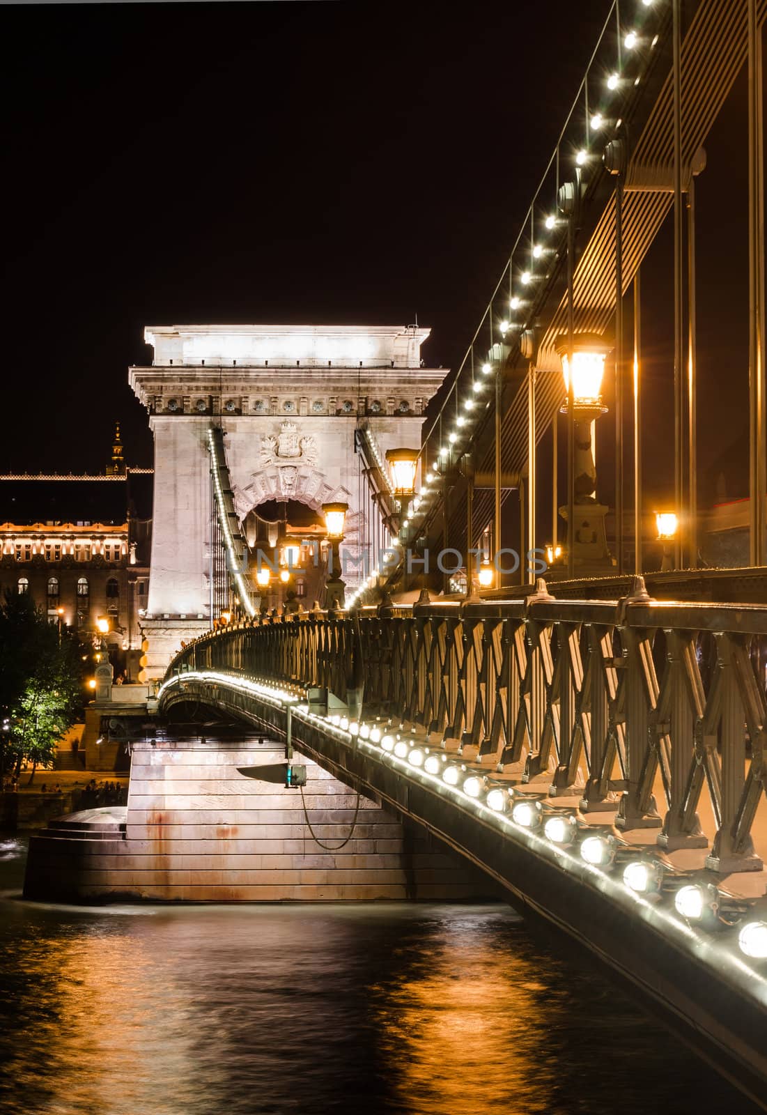The Szechenyi Chain Bridge is a suspension bridge that spans the River Danube in Budapest, Hungary.