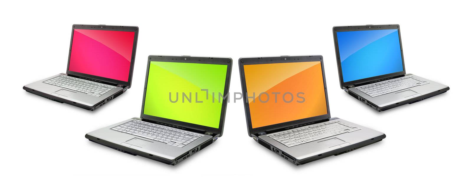 Open laptops showing keyboard and screen isolated on white background