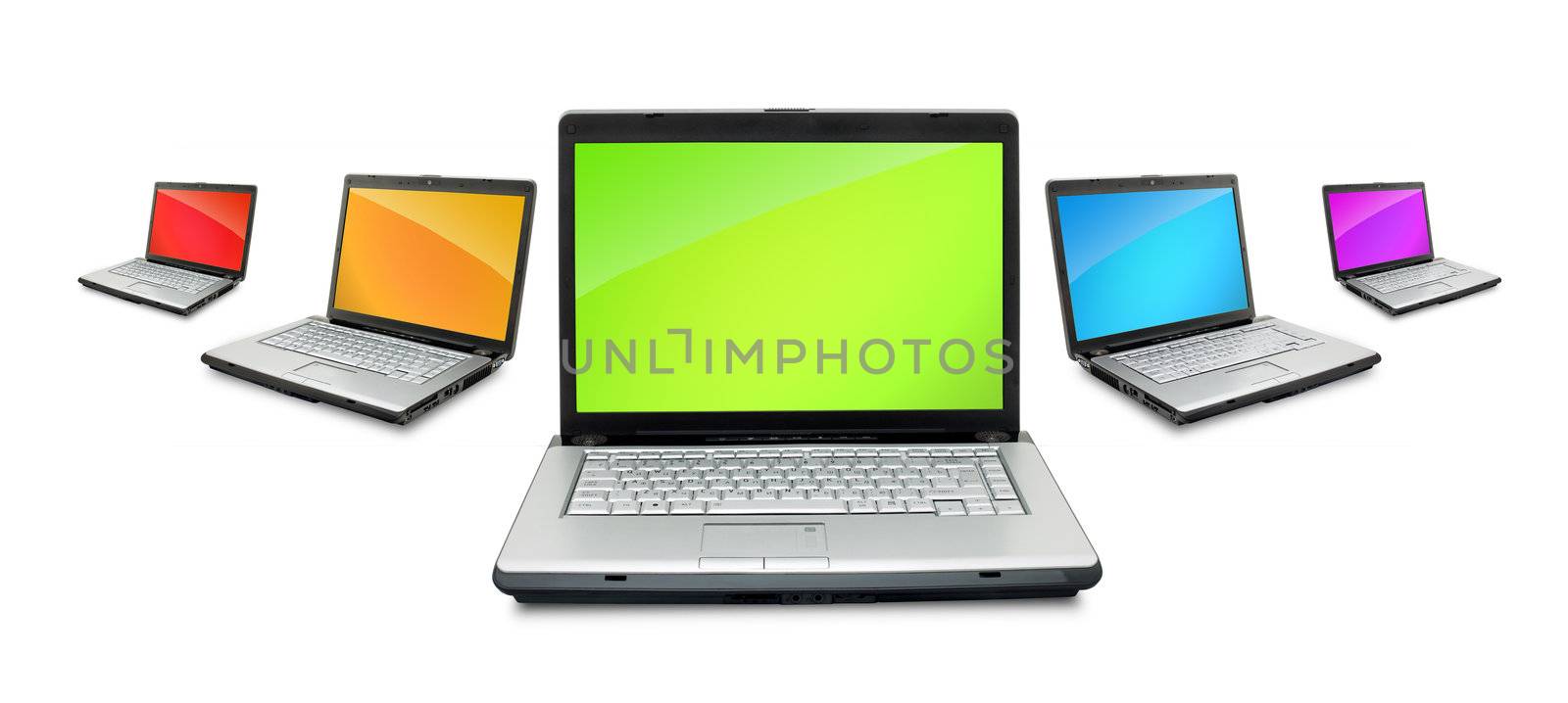 Open laptops showing keyboard and screen isolated on white background