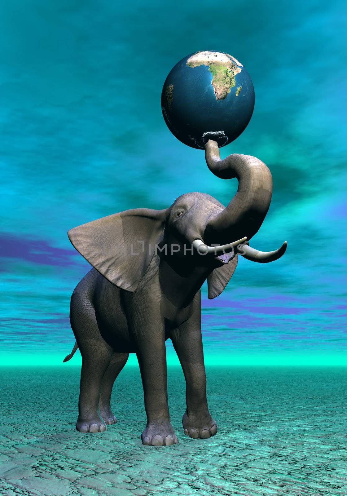 African elephant playing with earth on its trunk