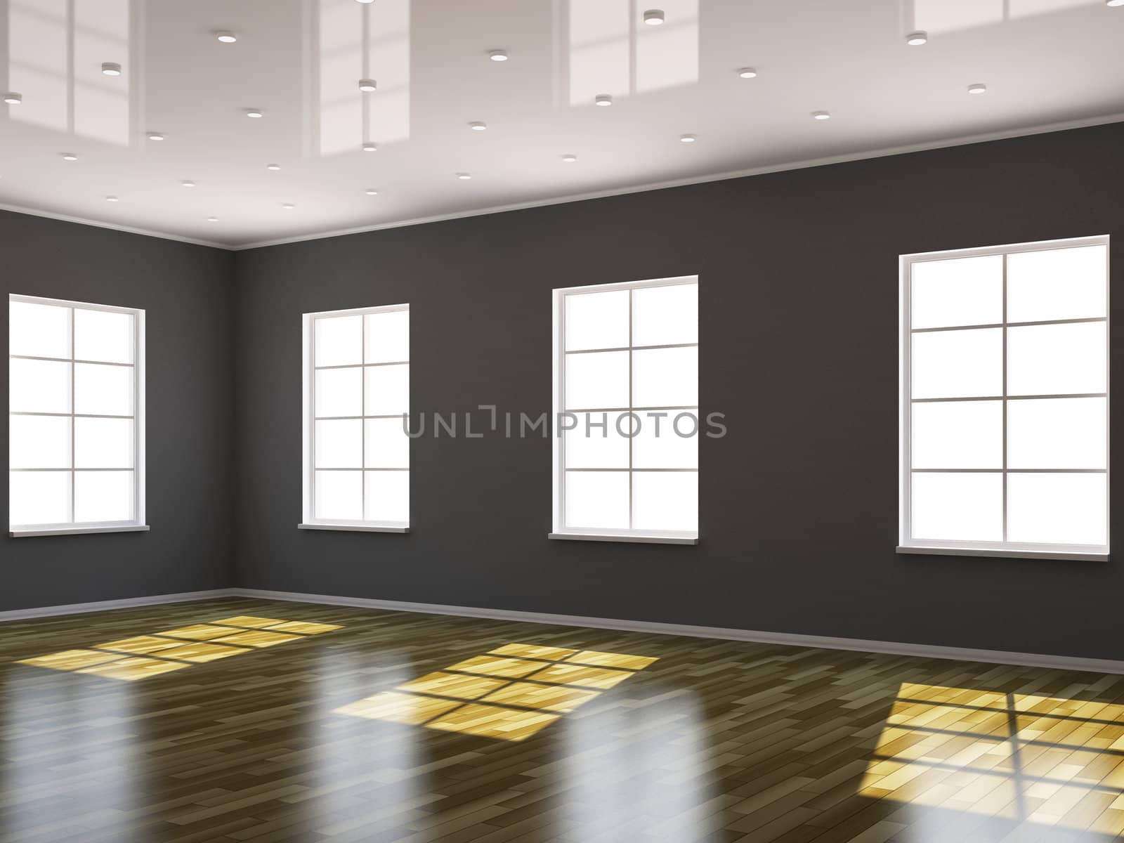 A large room with lamps and the window
