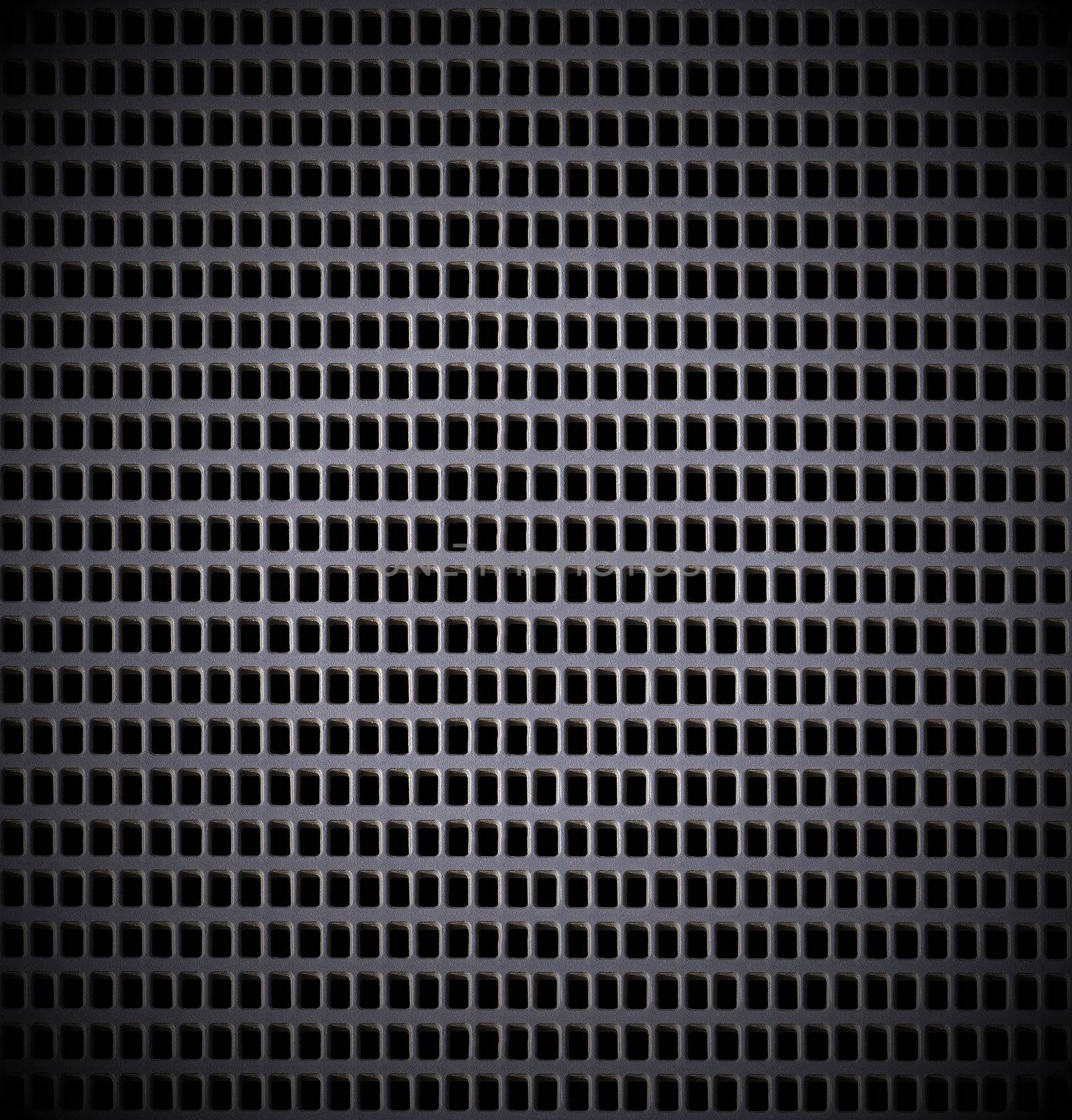 Square background with metal grid and holes of rectangular shape
