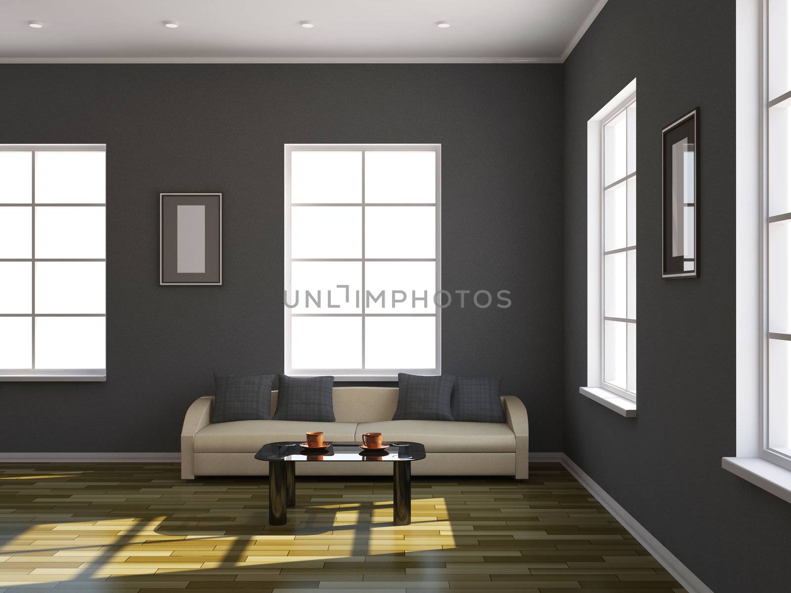 Room interior with a sofa and a table