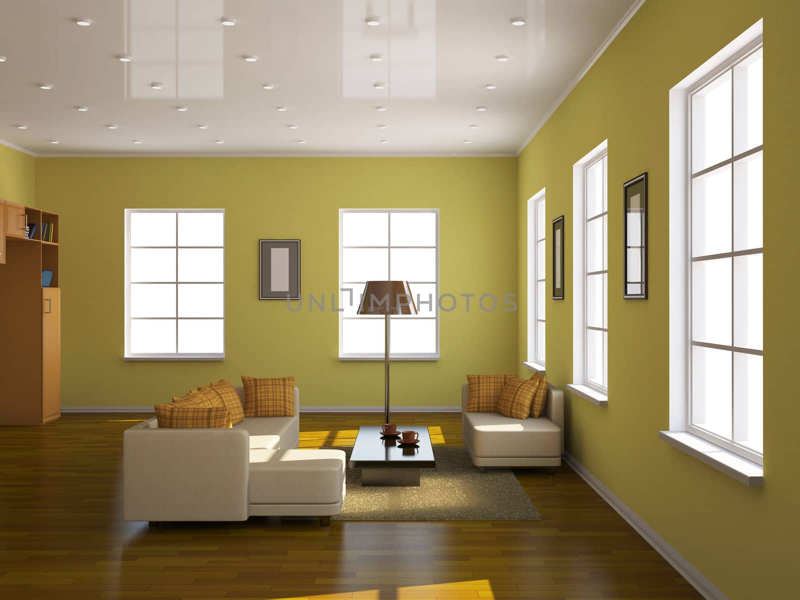 Room interior with a sofa and a table