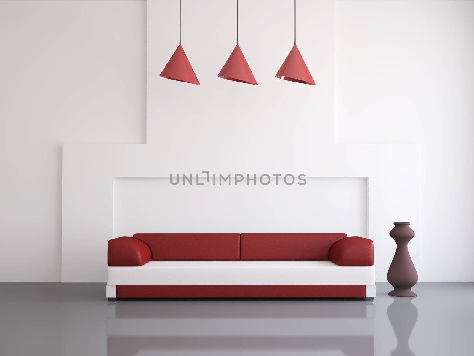 Interior of a room with an leather sofa