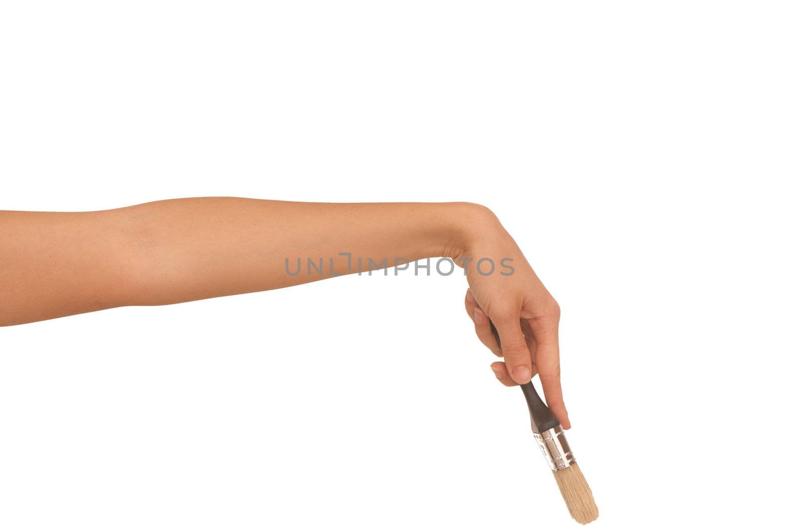 The woman does repair in the house and attends to a walls painting