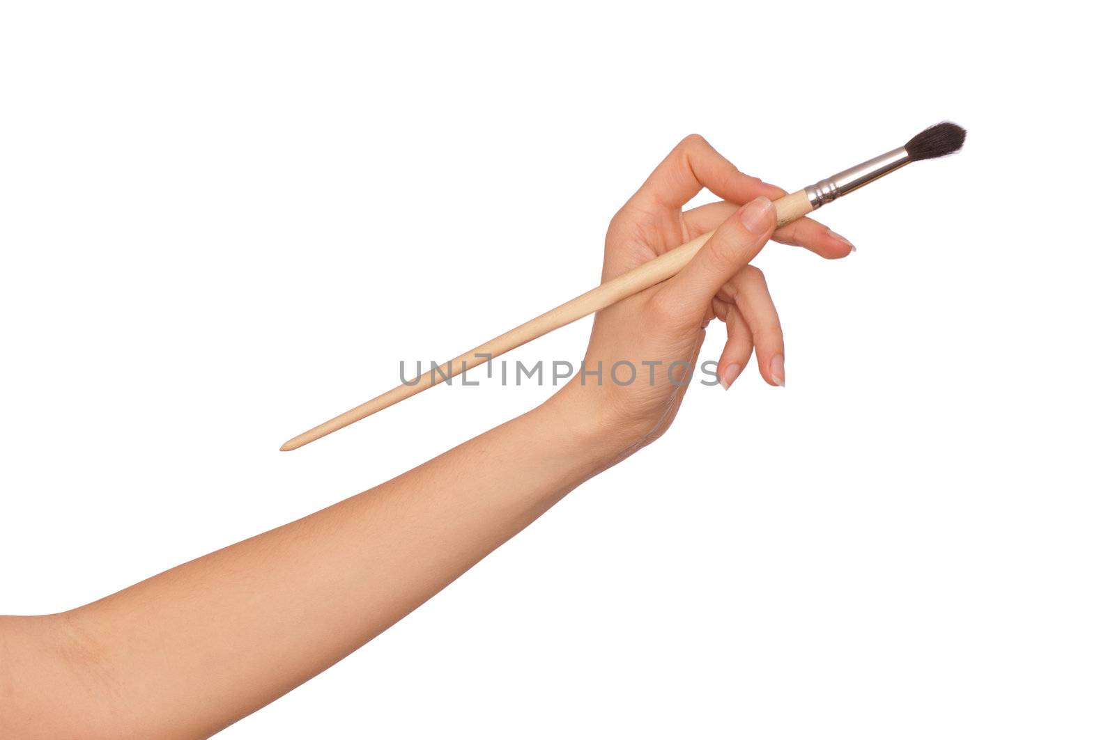 drawing woman's hand with a black brush