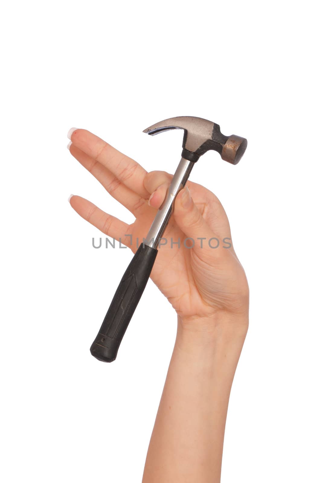 woman showing a hammer for the shoe making industry