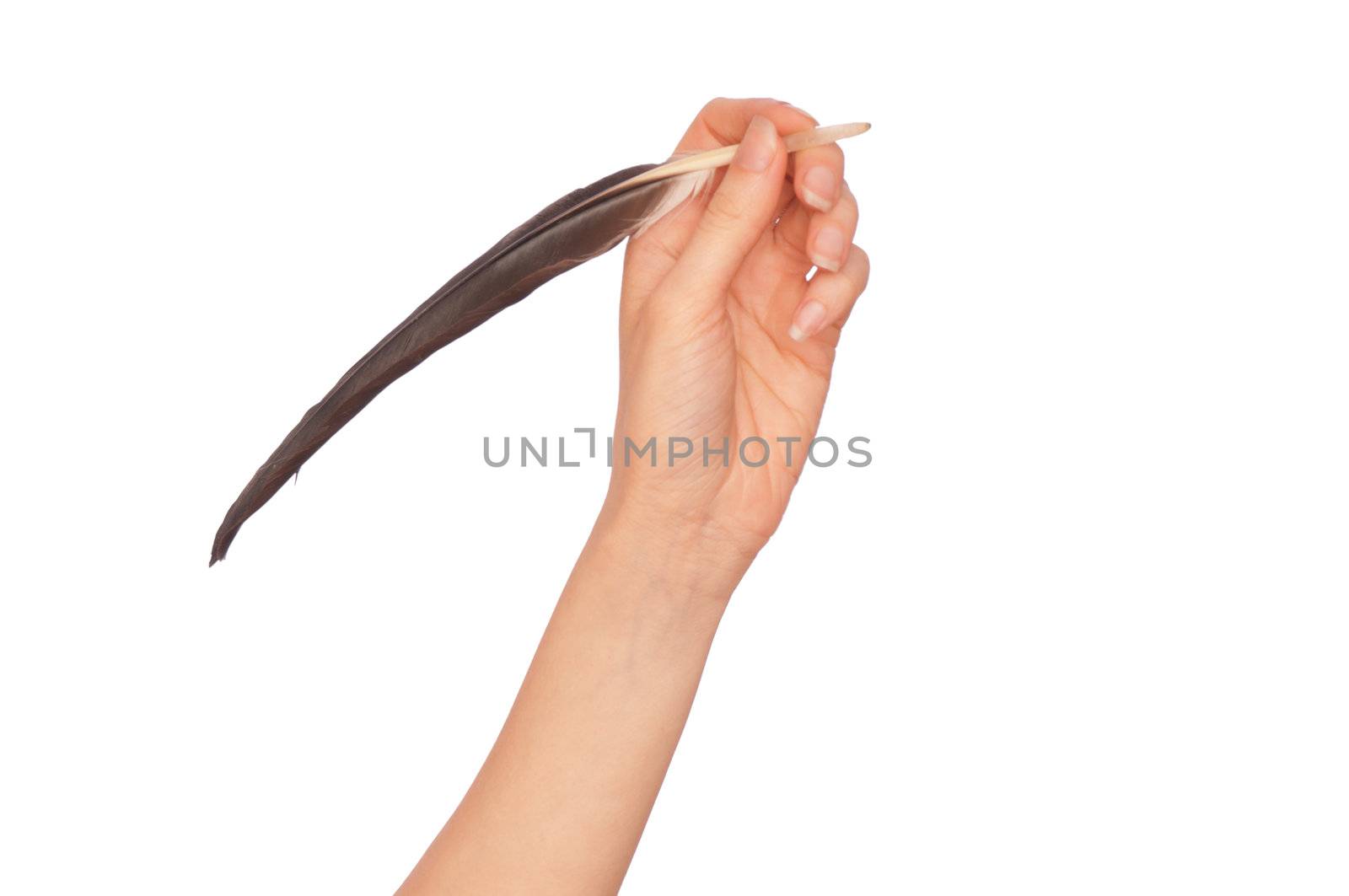 woman writing poem with a black feather