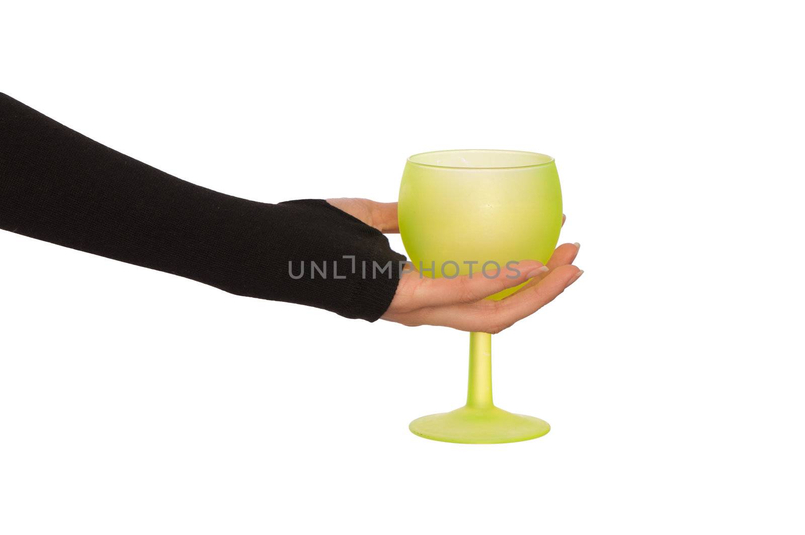 woman giving a empty glass for taking a punch