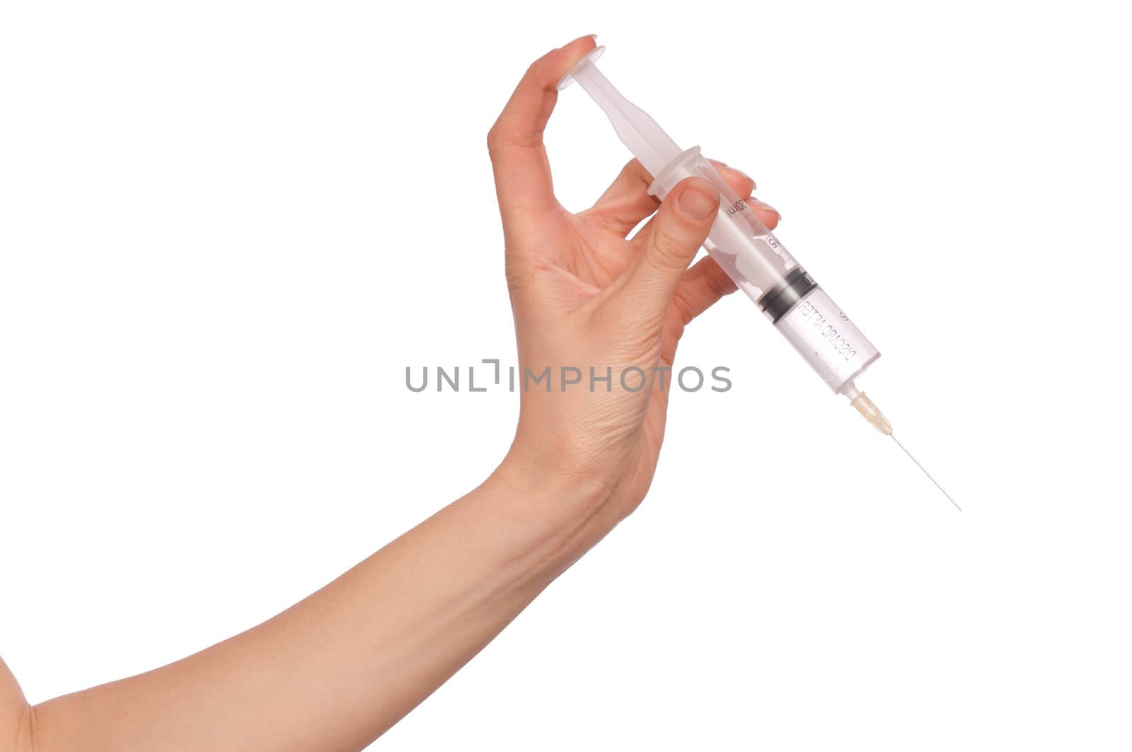 syringe in the woman's hand for making injections