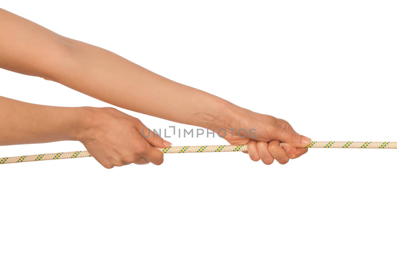 woman plays of pulling of a rope and wins