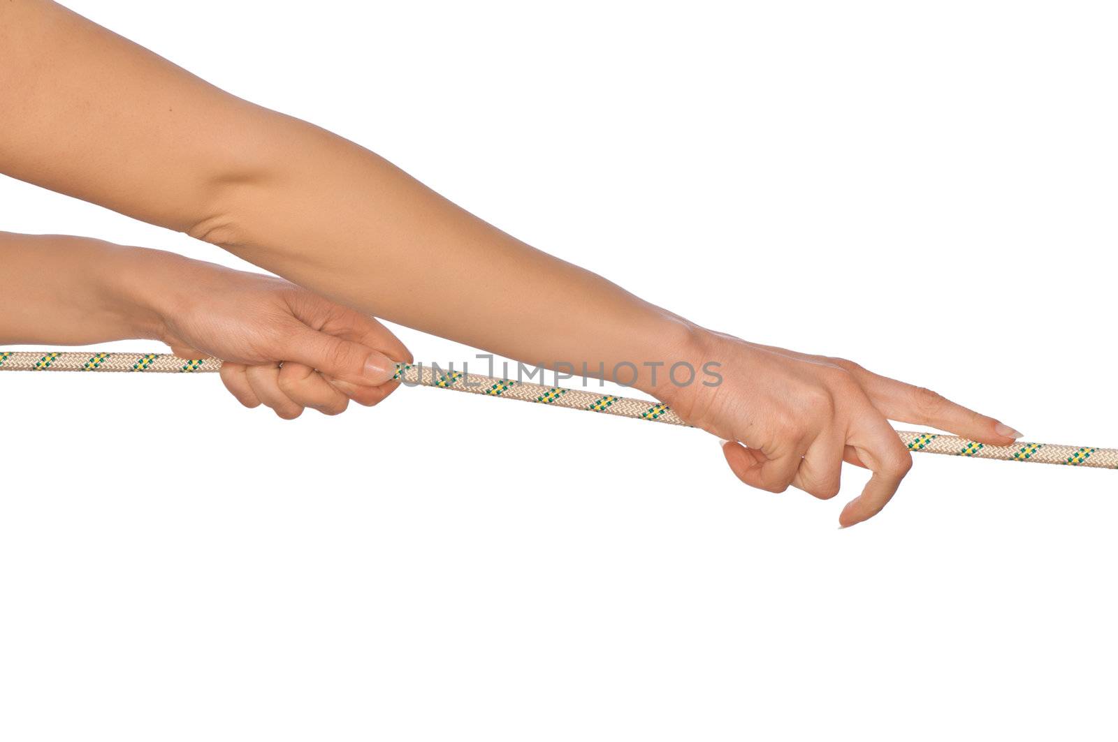 The strong-willed woman plays of pulling of a rope and wins